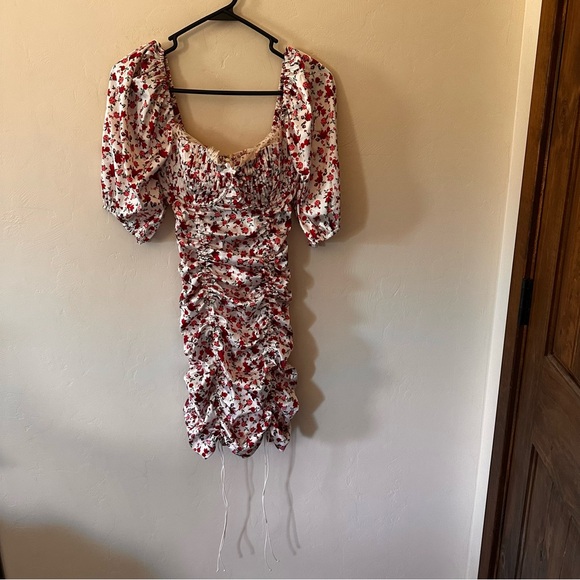 FOR LOVE & LEMONS Melrose Dress Floral Print Mini Bodycon Lace Red White - Picture 2 of 8